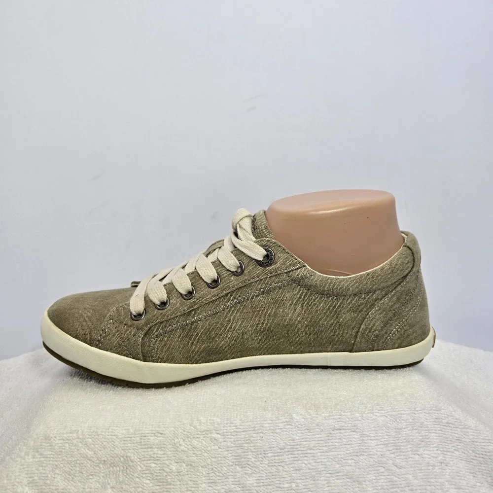 Taos Star Sneakers Womens 9 Khaki Canvas Lace Up Comfort Walking Shoes STA-1284